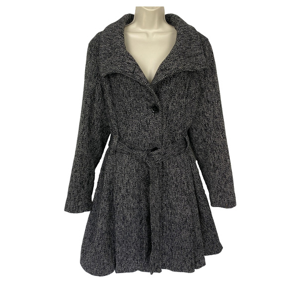Worthington Wool Blend Coat Womens XL Gray Tweed Belted Shawl Collar Pockets - Picture 1 of 10